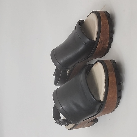 Zara Black sandals with brown wood platform heel Size 38 - Picture 3 of 9